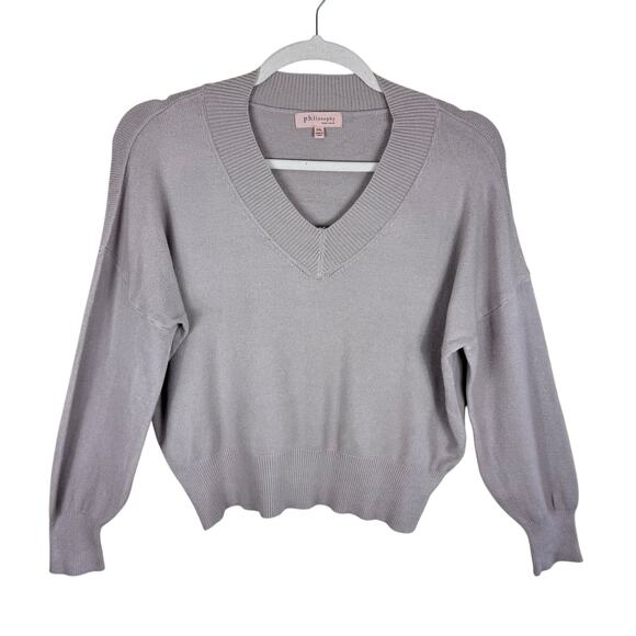 Philosophy Cream Stretchy Tight Knit V-Neck Shorter Fit Pullover Sweater Sz XXL - Picture 1 of 6